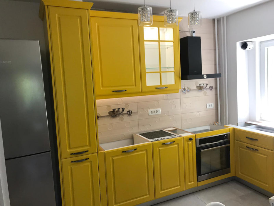 Mobilier bucatarie clasic MDF nuanta galben